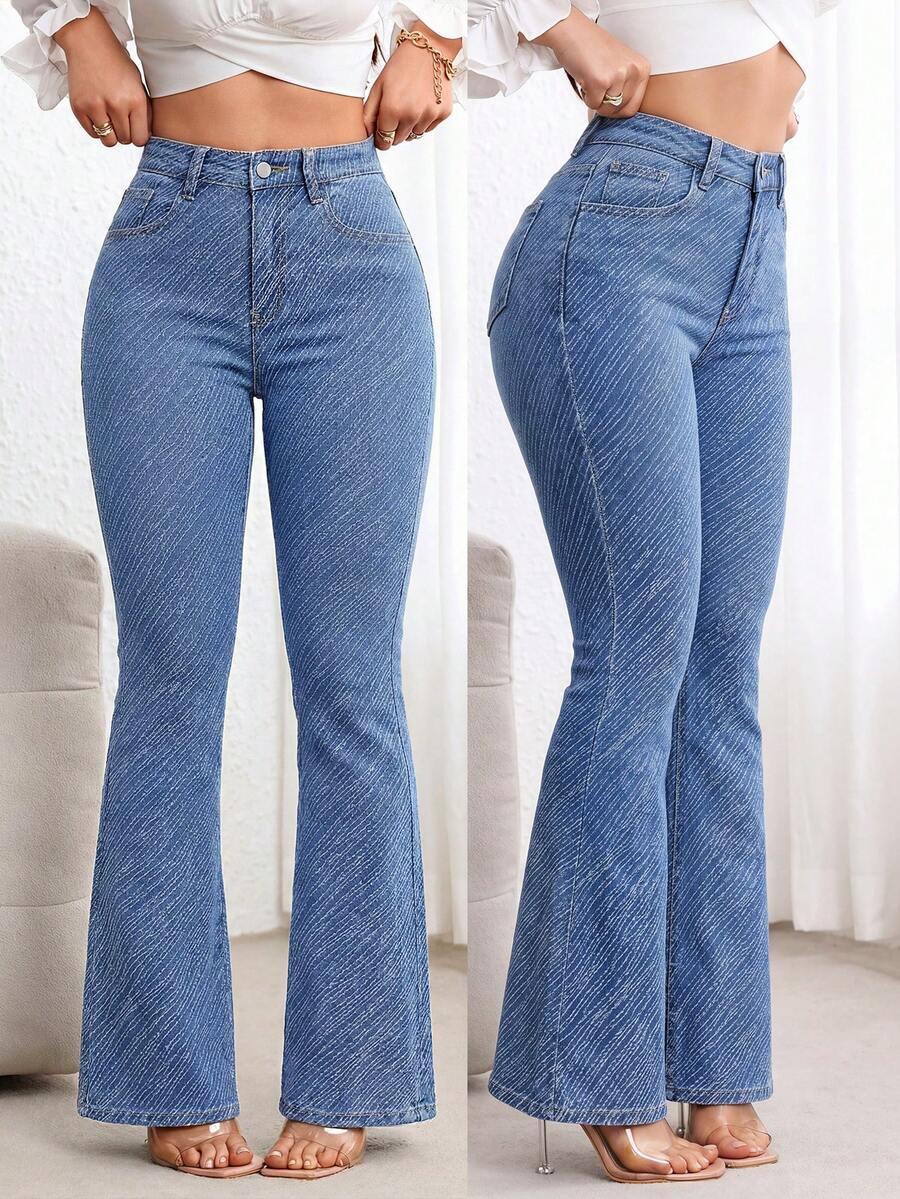 EMERY ROSE Jeans de pierna acampanada de cintura alta, ajuste delgado, versátil y casual - Azul - Ver 1