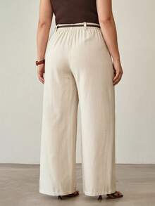 MOTF PREMIUM PLUS SIZE LINEN CASUAL PANTS, SPRING/SUMMER FALL - Apricot - View 2