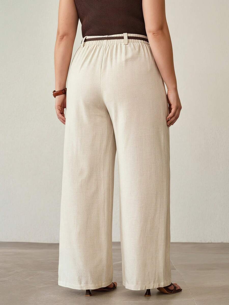 MOTF PREMIUM PLUS SIZE LINEN CASUAL PANTS, SPRING/SUMMER FALL - Apricot - View 2