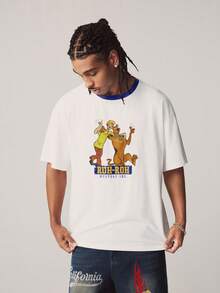 SCOOBY-DOO X SHEIN Áo thun nam in hình hoạt hình phong cách thường ngày, thích hợp cho mùa hè. - trắng - Xem 5