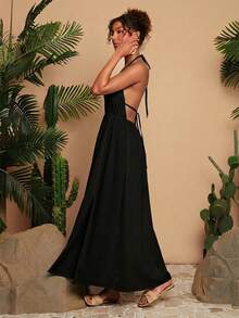 Travachic Solid Color V-Neck Sleeveless Dress For Women,Dresses For Women Summer - Black - View 6