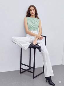 MOTF PREMIUM CAMISETA DE TIRANTES AJUSTADA CON PLIEGUES PARA MUJER - verde menta - Ver 4
