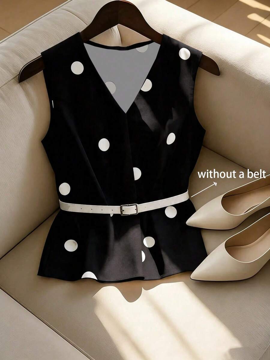 GlowEve 2026 Women's Spring/Summer New Basic Commuter Classic Elegant Sleeveless Black And White Polka Dot Blouse Office - Black - View 1