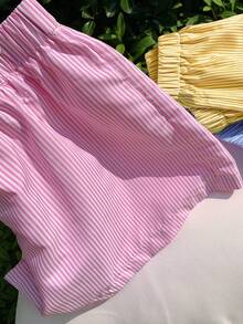 SHEIN Teen Girl Striped Elastic Waist Casual Versatile Daily Wear Shorts - Multicolor - View 5