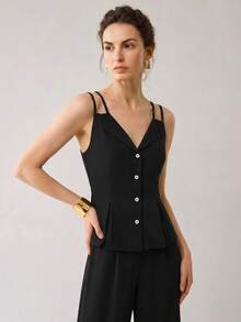 Uhlyne Uhlyne Women's Elegant Summer Outfit, Women's Casual Suit, Suitable For Vacation, Commute, Featuring Fitted Stylish 2 Pieces Set - Black - View 1