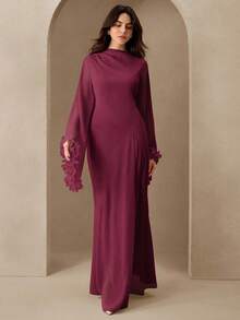 Graceveil Vestido largo elegante de mujer con diseño de manga con volantes de parche de gasa rosa - Burdeos - Ver 5