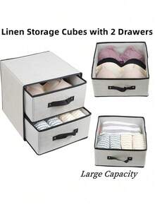 2-Drawer Fabric Storage Organizer For Underwear Socks Bras, Linen Closet & Dresser Drawer Insert, White Collapsible Bin For Bedroom Clothing Decor Must Have - Multicolor - View 4