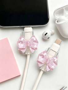 2 cái bảo vệ cáp nơ hồng cho Type-C, nơ nhựa dễ thương bảo vệ cáp sạc, chống đứt, phụ kiện điện thoại thời trang bền bỉ để sạc & bảo vệ dữ liệu, quà tặng hoàn hảo cho cô ấy, phụ kiện công nghệ Giáng sinh & du lịch - Nhiều màu - Xem 4