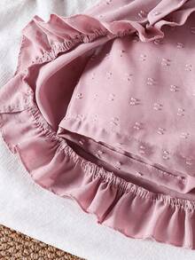 SHEIN Vintaside Kids 女小童柔和淡色粉色素色度假風格短褲帶荷葉邊,基本款和多用途適合夏天 - 藕粉色 - 查看 6