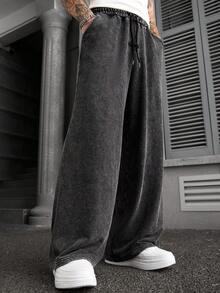 Manfinity CasualCool 男士抽绳腰带口袋休闲日常运动裤 - 黑色 - 查看 4