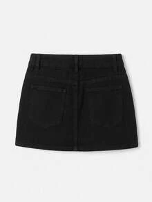 Maija Women's Denim Mini Skirt, Y2K Style, For Concerts, Back To School, Autumn - 黑色 - 查看 2