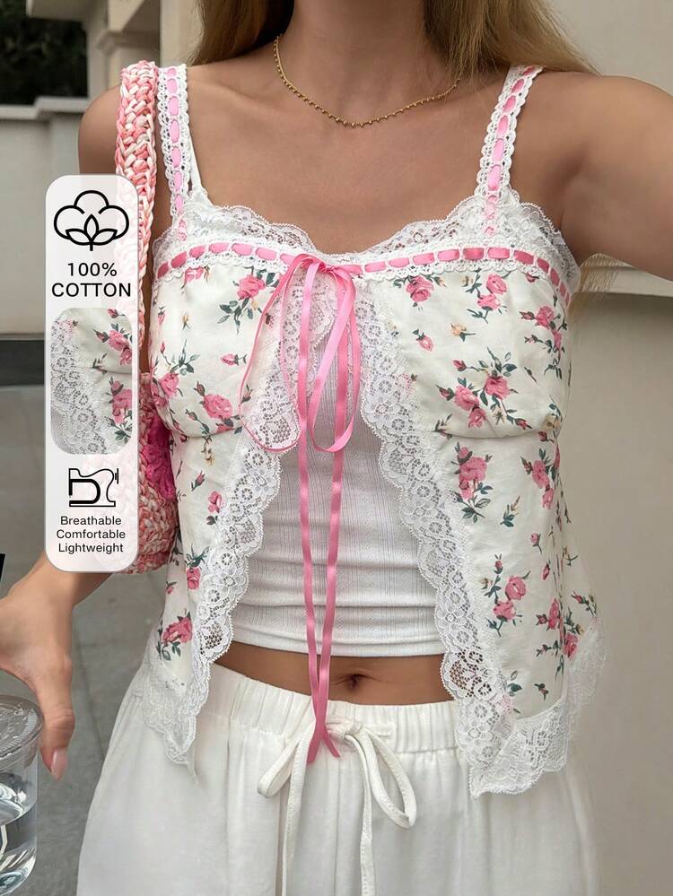 Women's Summer Casual Lace Floral Print Camisole
