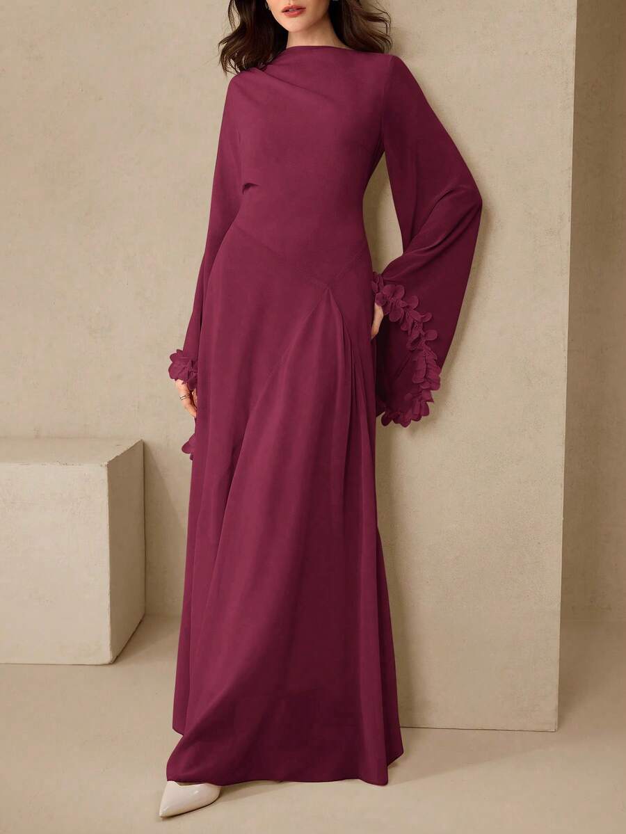 Graceveil Vestido largo elegante de mujer con diseño de manga con volantes de parche de gasa rosa - Burdeos - Ver 1