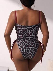 Slaydiva Plus Size Women's Leopard Print Fitted Sexy One-Piece Swimsuit Beach Summer - Rusty Rose - View 5