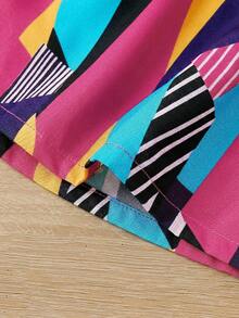 SHEIN Young Girl Contrast Color Shell Trim Sleeveless Jumpsuit, Summer - Multicolor - View 5