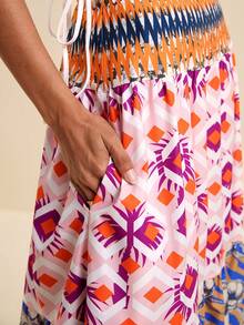 LOTSLUV Women's Blue And Pink Floral Print A-Line Skirt Suitable For Spring Summer Holiday Midi Elegant Boho Pockets Beach Picnic Festival Skirt - Multicolor - View 6