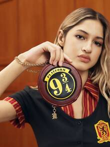 HARRY POTTER X SHEIN 1个9¾站台装饰PU皮零钱包，带开口金属链，可挂在包上，适合女性、男性和学生，魔法与霍格沃茨特快列车主题 - 酒紅色 - 查看 3