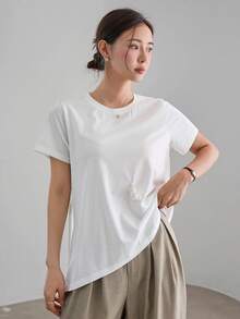 Dazy-Less Camiseta blanca holgada con lazo en la cintura para uso diario - Blanco - Ver 3