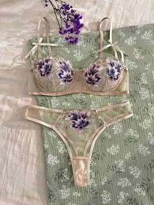 CottageSlumber Bộ 2 áo ngực lưới thêu hoa có gọng, lãng mạn và tươi mới dành cho phụ nữ. - Nhiều màu - Xem 3