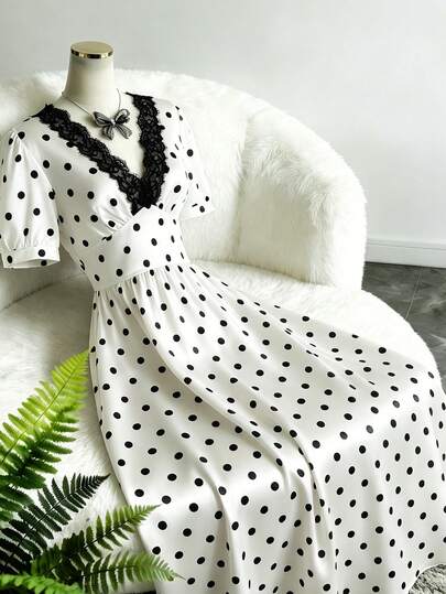 GlowEve Women's Spring/Summer New Polka Dot Lace Dress