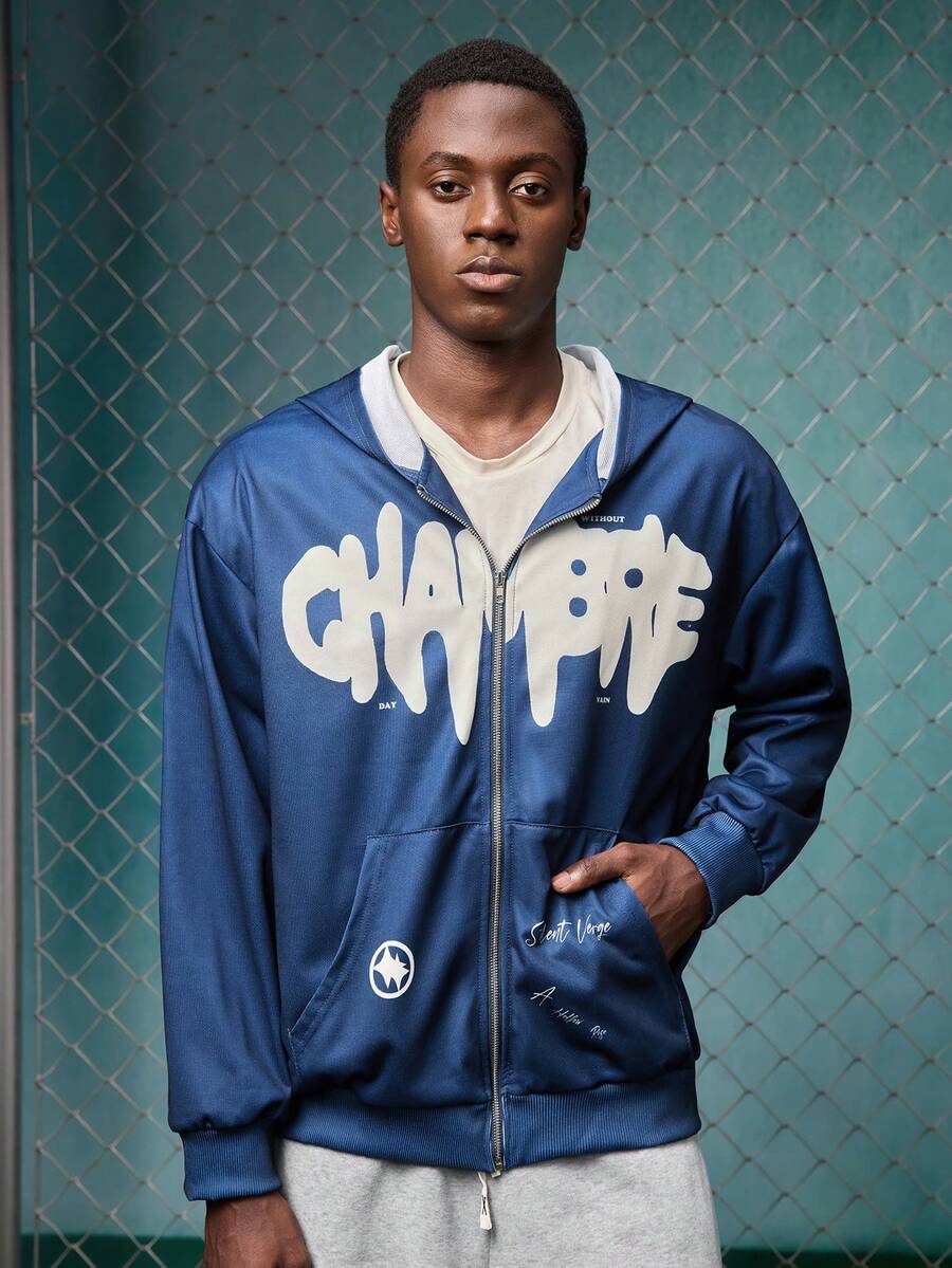 EVRINFINITE Chaqueta casual con capucha y cremallera versátil para hombres - azul real - Ver 1