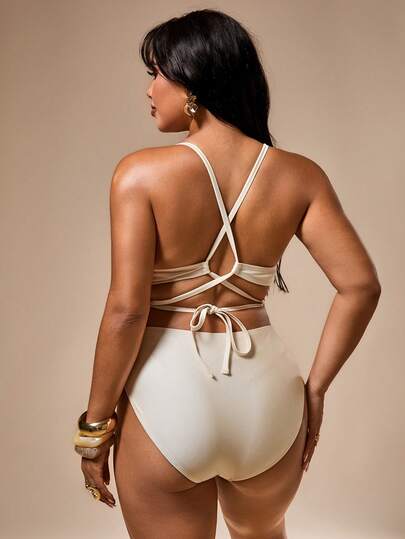 Auralis Traje de baño de una pieza con pliegues de unicolor para mujer de talla grande