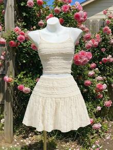 SHEIN MOD Women's Apricot Elegant Ruffle Edge Camisole And Mini Skirt 2 Pieces Set - Apricot - View 2