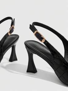 CUCCOO BIZCHIC Women's Shoes Retro Black Embossed Buckle Stiletto Sandals, Daily Versatile Models - Black - View 3