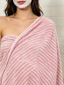 1包珊瑚绒细条纹浴巾，黑白相间浴巾 - 彩色 - 查看 2