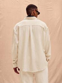 Musero Men Oversized Long Sleeved Linen Shirt Only Spring Summer Vacation Easter - Apricot - View 3