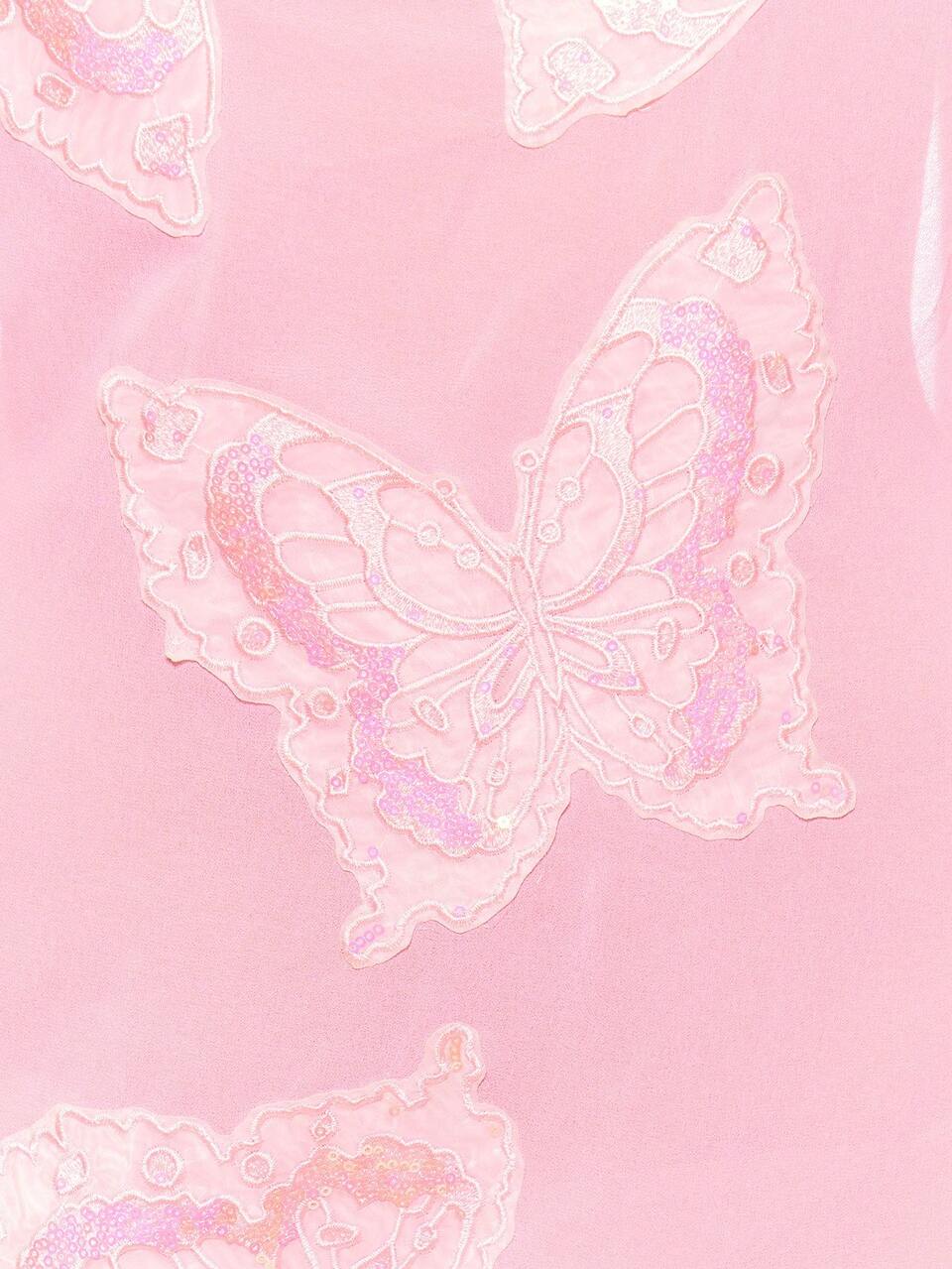 Pink Butterfly Embroidered Woven Strappy Cowl Neck Open Back Mini Dress