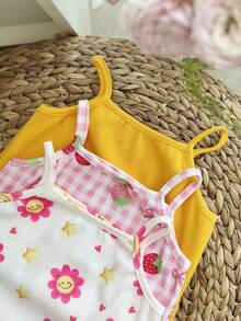 LMoss Kids 6件套女婴休闲简约针织可爱印花吊带背心和短裤套装 - 彩色 - 查看 4