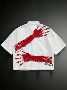 GENTILAND Men's Arm Print Short Sleeve Shirt - Red - View 2