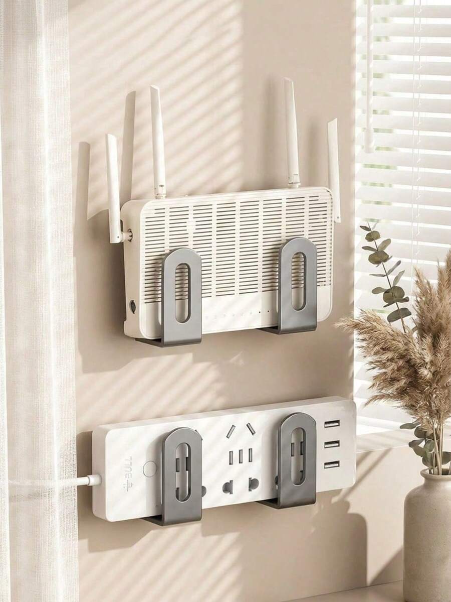 Haus Hana 2个/4个免钻孔壁挂式收纳架,适用于路由器、WiFi调制解调器、机顶盒、线缆管理和珠宝展示。多功能收纳架,节省空间(带粘胶)。 - 彩色 - 查看 1