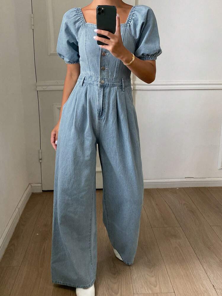 Women's Off Shoulder Short Sleeve Cinched Waist Loose Jumpsuit And Dungaree Pants, Urban Casual Vacation Style Summer