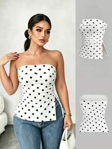 Elenzga Top tubo casual y versátil con estampado de lunares para mujer de talla grande - Multicolor - Ver 1