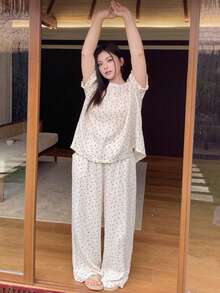 Dazy Plus Große Größen Damen Blumen-Chiffon Pyjama Set, Frühling/Sommer - Babypink - Übersicht 8