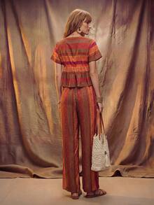 Fembélia 2026 New Red Bohemian Print Short Sleeve Wide Leg Pants 2 Pieces Set For Women - Multicolor - View 2