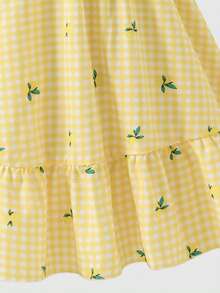 Elladie kids Süßes Kleid mit Blumenprint, Rüschenkragen und Puffärmeln für Mädchen, elastischer Bund, geeignet für Schule, Spielplatz, Familientreffen, Geburtstagsfeiern, Kurztrips, Strandurlaub - Gelb - Übersicht 7