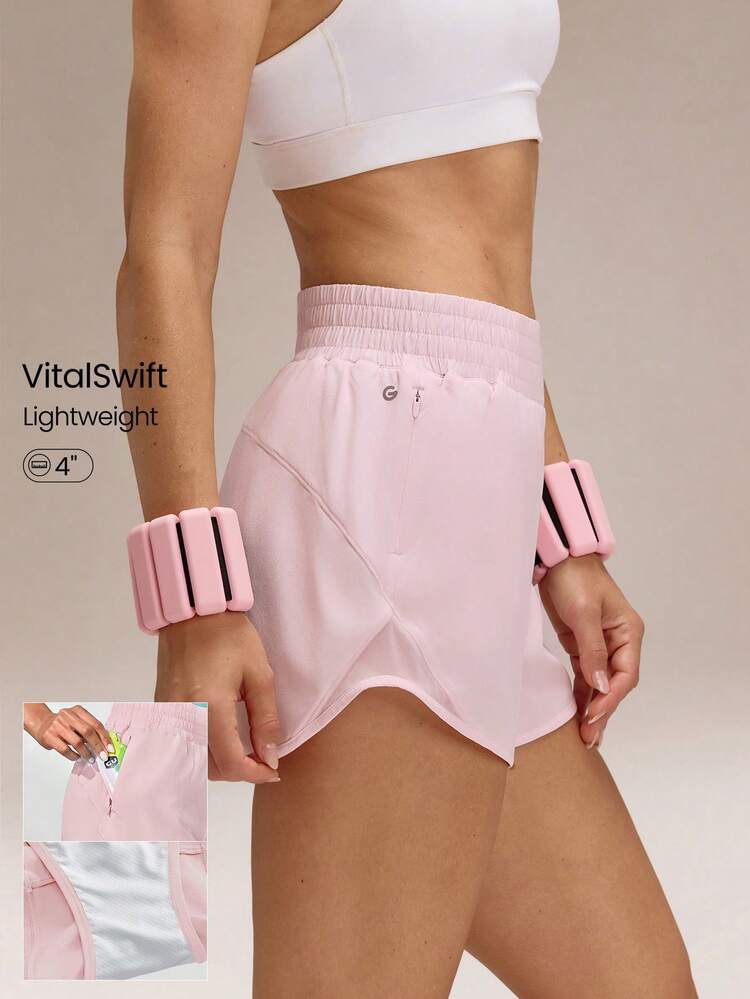 4" VitalSwift Quick-Dry Ultralight Mid-Rise Waist Drawstring Waist Reflective Running Shorts With Built-In Anti-Odor Underwear Zip Pocket High Impact Workout Running Training
