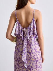 CielaLinda Đầm maxi hai dây xếp nếp in hoa dành cho nữ - Màu tím hoa cà - Xem 2