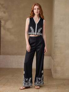 MOTF PREMIUM CHALECO BORDADO DE LINO - Negro - Ver 5