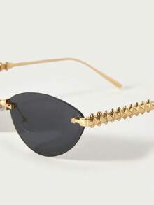 Glisma 1 Pair Unisex Cat Eye Minimalist Small Frame Fashionable Sunglasses, Suitable For Sports, Travel, Driving, Beach, Festivals, Vacations, Street, Fishing, Outdoor Activities. A Street Fashion Accessory, As Well As A College Style Choice For Summer Beach Vacations, Outdoor Trips, And Back To School Season. - Gold Ash - View 4