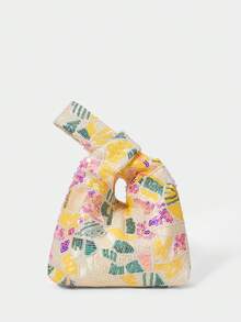 SHECARRY Ladies, Women Top Handle Bag, Evening Bag, Spring/Summer Multi-Colored Resort Style With Several Patterns And Sequins, Fashionable, Elegant, Simple, Personalized, Versatile, For Beach, Vacation, Holiday, Summer, Seaside, Beach Party(Random Pattern) - Light gold - View 4
