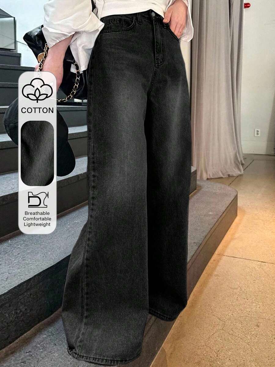 Dazy Tall Women's Loose Wide Leg Jeans, Casual Street Style - Black - View 1