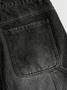ROMWE MEN Street Life Pantaloncini di jeans casual con strass, lavati e vissuti, modello dritto ampio e pesante, per uomo - nero - Visualizzare 5