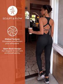 Easithlete Easithlete Women's Sexy Criss-Cross Back Jumpsuit - Black - View 7