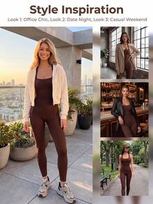 Easithlete Bộ jumpsuit nữ gợi cảm với dây chéo lưng. - Cà phê nâu - Xem 6
