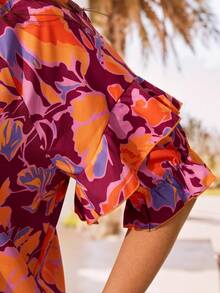 EMERY ROSE Plus Size Floral Print Knot Casual Ruffle Hem Blouse - Pink - View 4