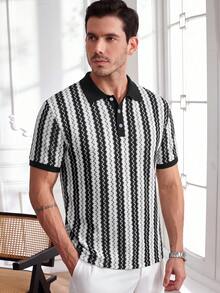 Core Aspect Camisa polo casual y versátil con estilo de resort y rayas para hombres - Negro - Ver 5